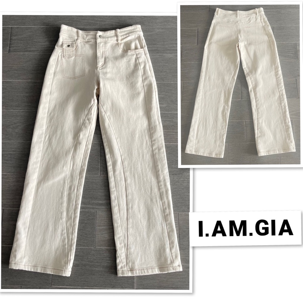 I.AM.GIA. Straight Leg Jeans Size S Off White Cream Ecru Faux Back Pockets - Picture 2 of 16